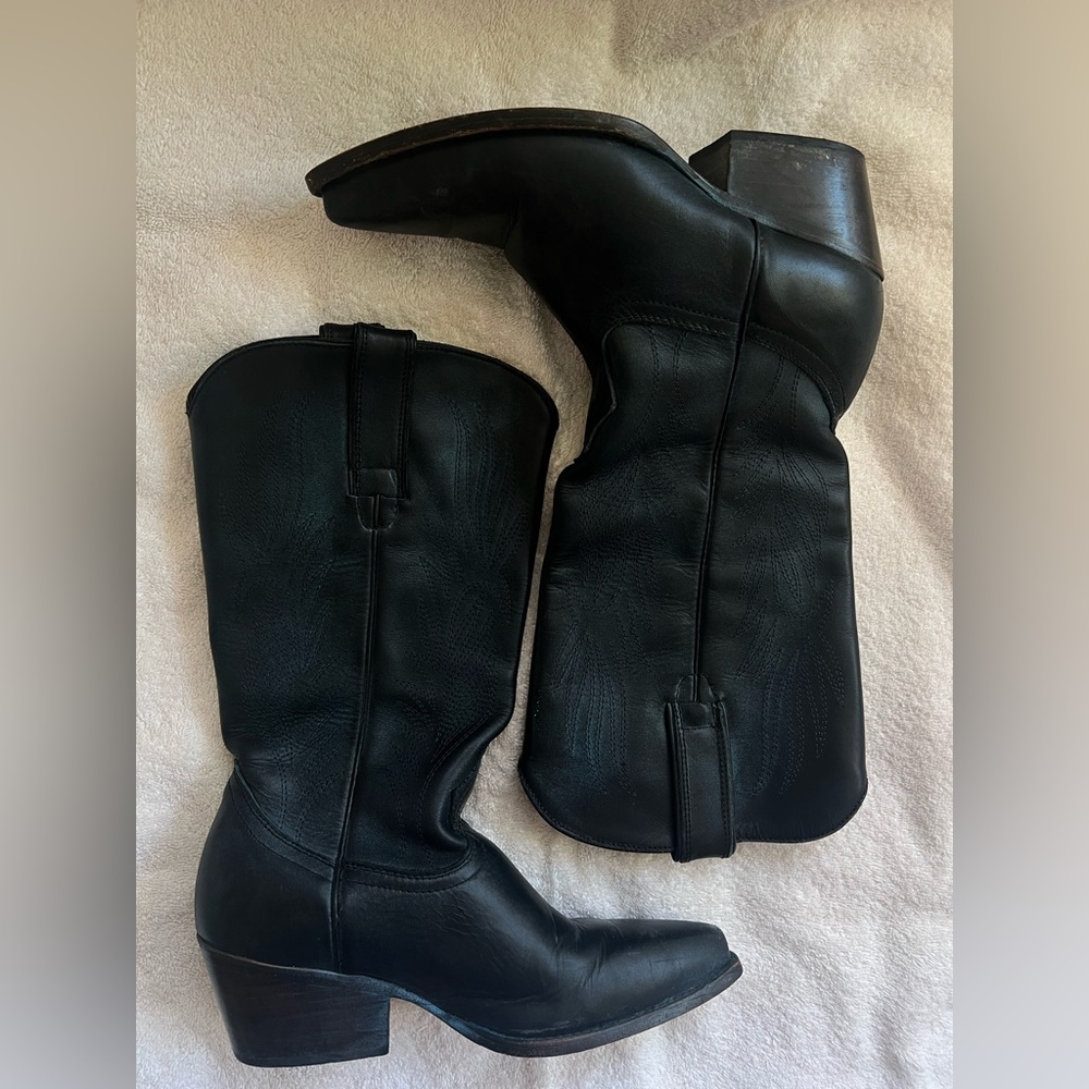 Steven Madden Black Blue 100% Leather Cowboy Boots